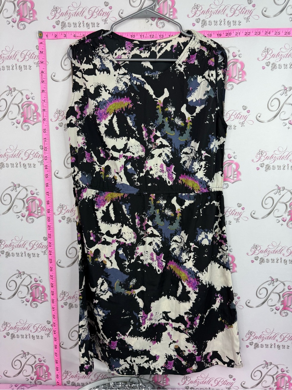 GLOBUS dress tie dye style Abstract Splash Midi Dress in Black, Cream & Purple